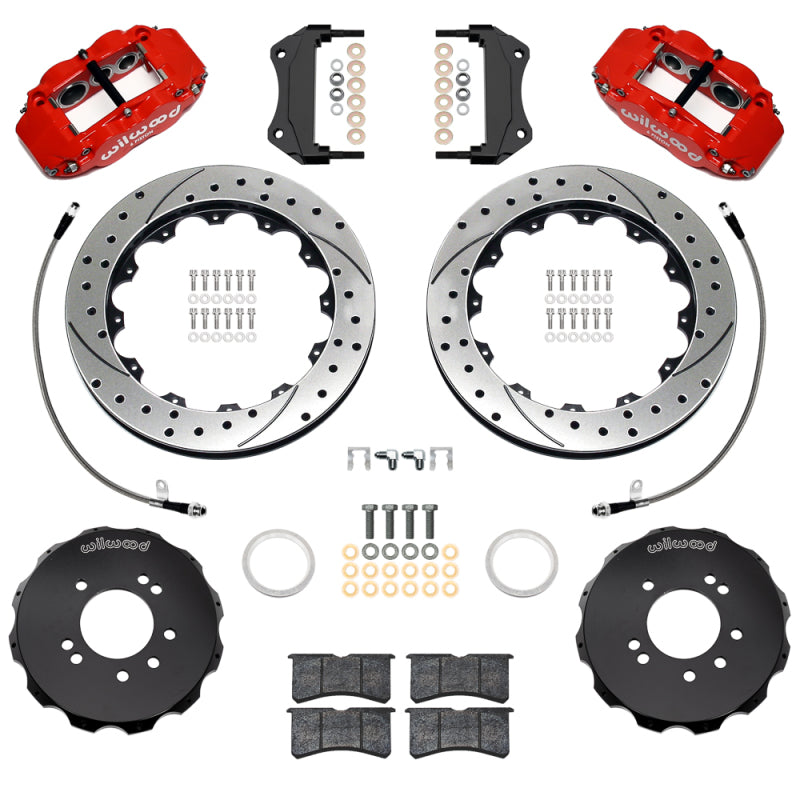 Wilwood 99-02 Nissan Skyline Superlite 6R Front BBK w/ 12.88in Slotted Rotors & Flexlines - Red - 140-18256-R