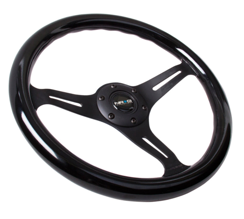 NRG Classic Wood Grain Steering Wheel (350mm) Black Paint Grip w/Black 3-Spoke Center - ST-015BK-BK