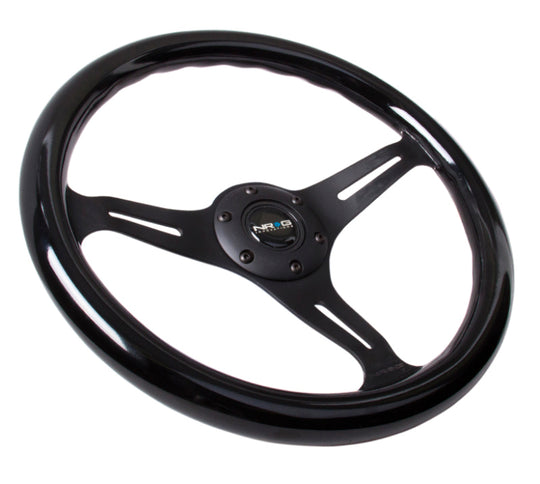 NRG Classic Wood Grain Steering Wheel (350mm) Black Paint Grip w/Black 3-Spoke Center - ST-015BK-BK