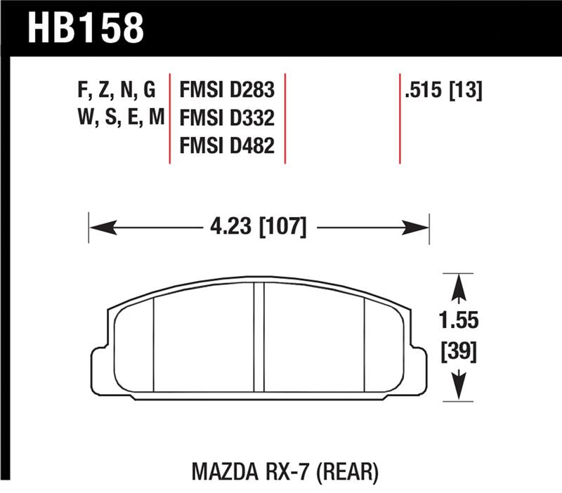 Hawk 84-91 Mazda RX-7 / 03-05 Mazda 6 Blue 9012 Race Rear Brake Pads - HB158E.515