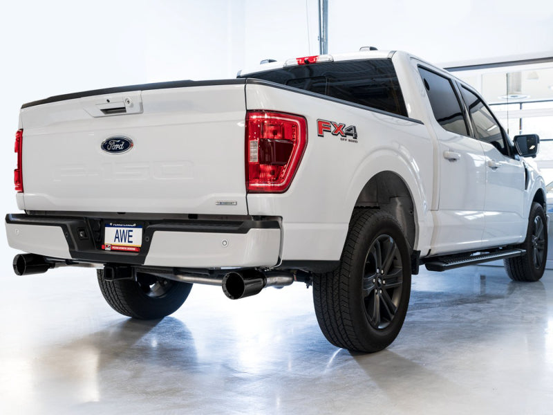 AWE Tuning 0FG 21+ Ford F150 Dual Split Rear Cat-Back Exhaust- 5in Diamond Black Tips - 3015-33119