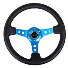 Load image into Gallery viewer, NRG Reinforced Steering Wheel (350mm / 3in. Deep) Blk Leather w/Blue Circle Cutout Spokes - RST-006BL