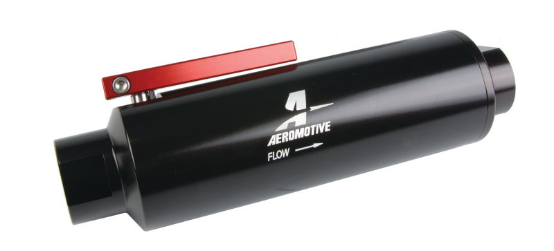 Aeromotive In-Line AN-12 Filter w/Shutoff Valve 100 Micron SS Element - Black Anodize Finish - 12332