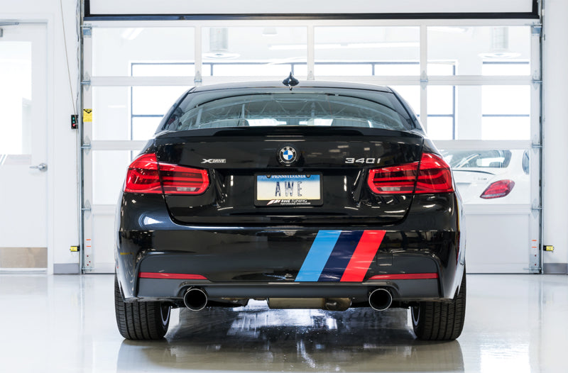 AWE Tuning BMW F3X 340i Touring Edition Axle-Back Exhaust - Chrome Silver Tips (102mm) - 3010-32034
