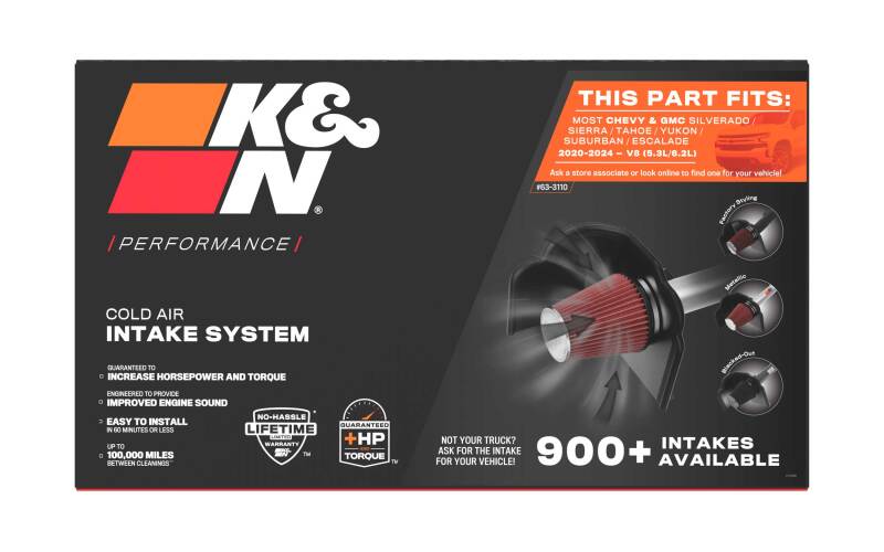 K&N 2019+ Chevrolet 1500 5.3L / 6.2L V8 F/I AirCharger Performance Intake System - 63-3110