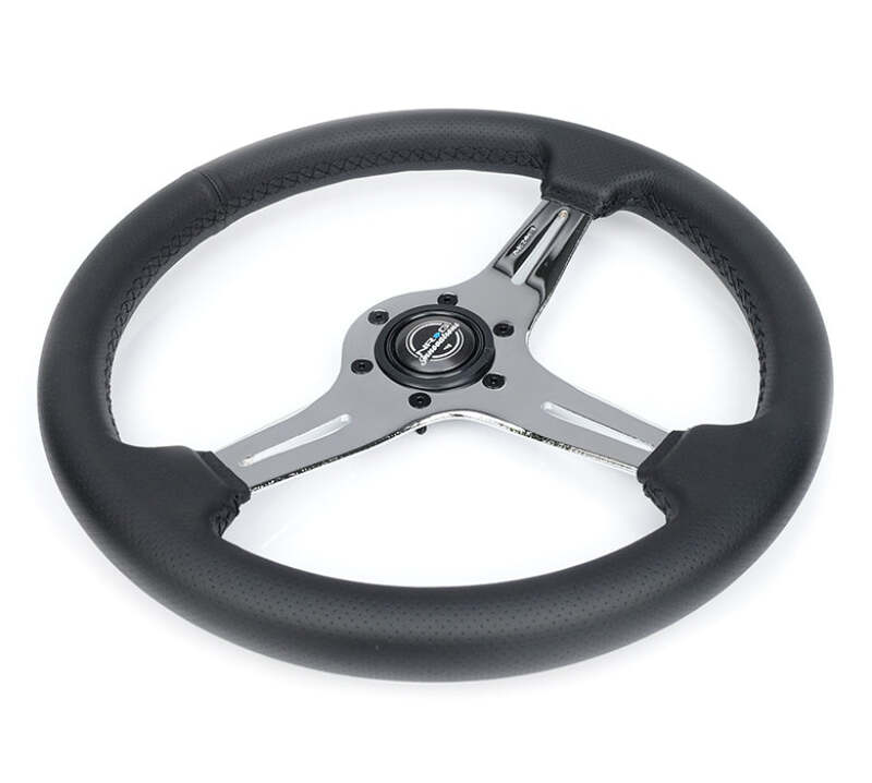 NRG Light Weight Gaming Steering Wheel - 350mm 3 Chrome Silver Spokes Perforated Leather - ST-018CH-PR