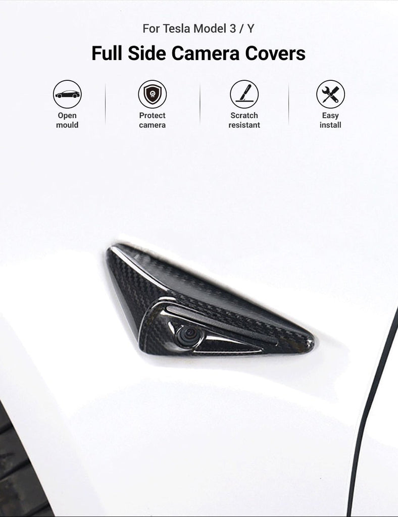 Full Side Camera Covers for Tesla Model 3 / Y - Carbon Fiber Exterior Mods