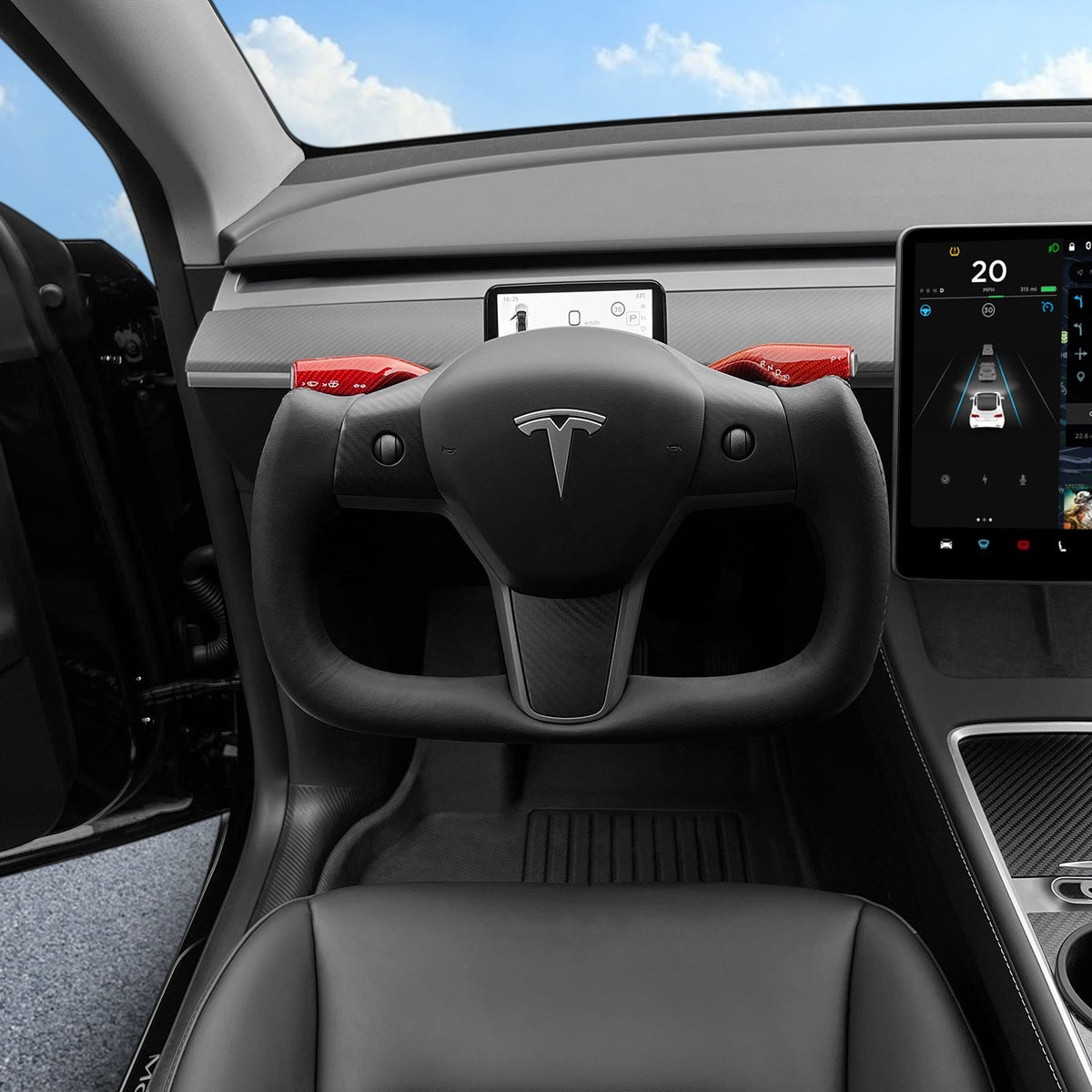 TESERY Yoke Carbon Fiber Steering Wheel for Tesla Model 3 / Y【Style 34】