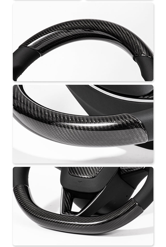 Steering Wheel Trim Covers for Model Y Juniper / Model 3 Highland | Real Dry Carbon Fiber
