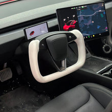 Load image into Gallery viewer, TESERY Model 3 Highland &amp; Model Y Juniper Yoke Plaid Steering Wheel 【White Leather】