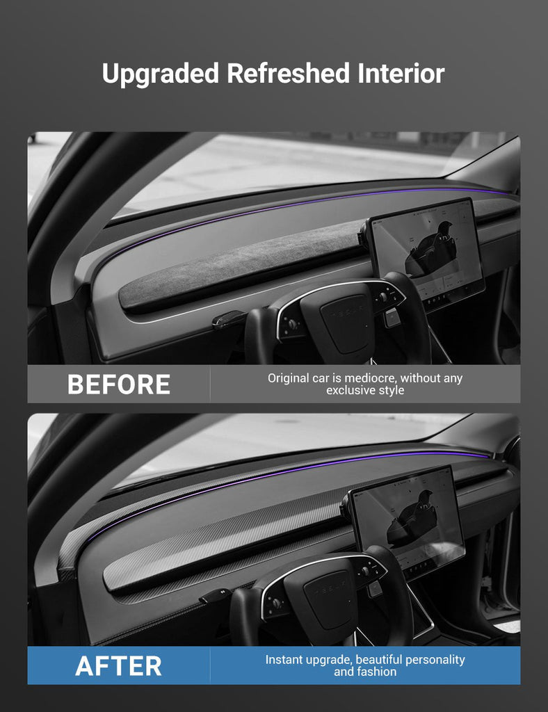 TESERY Real Dry Carbon Fiber Dashboard Cover Overlay for Model 3 Highland / Model Y Juniper