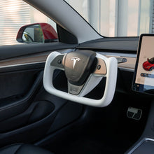 Load image into Gallery viewer, TESERY Yoke Plaid Steering Wheel for Tesla Model 3 / Y【White Leather】