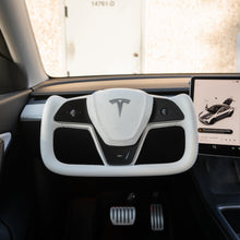 Load image into Gallery viewer, TESERY Yoke Plaid Steering Wheel for Tesla Model 3 / Y【White Leather】