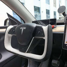 Load image into Gallery viewer, Yoke Style Steering Wheel for Model 3 / Y【Black &amp; White Leather】