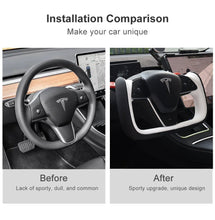 Load image into Gallery viewer, Yoke Style Steering Wheel for Model 3 / Y【Black &amp; White Leather】